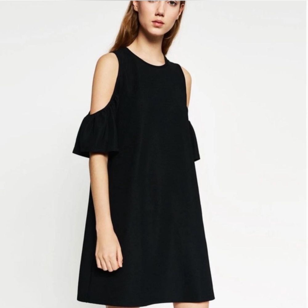 Zara Black Asymmetrical Cold Shoulder Dress